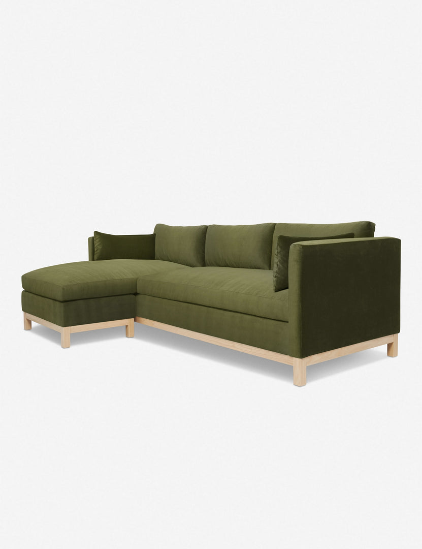 #color::jade #size::96--x-37--x-33- #configuration::left-facing | Right angled view of the Hollingworth Jade Green Velvet sectional sofa