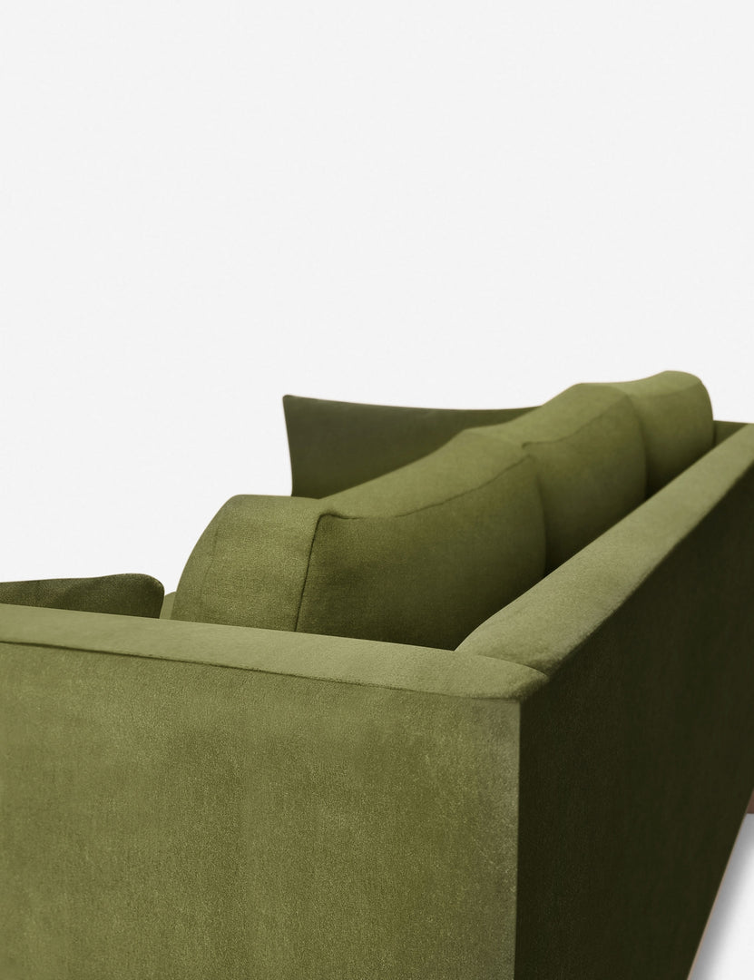 #color::jade #size::96--x-37--x-33- #configuration::right-facing | Outer corner of the Hollingworth Jade Green Velvet sectional sofa