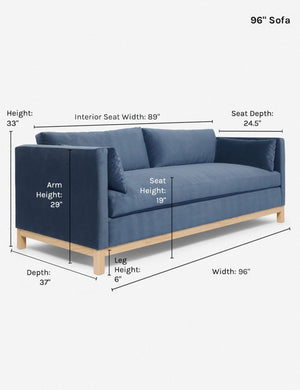 Dimensions on the 96 inch Harbor Blue Velvet Hollingworth Sofa