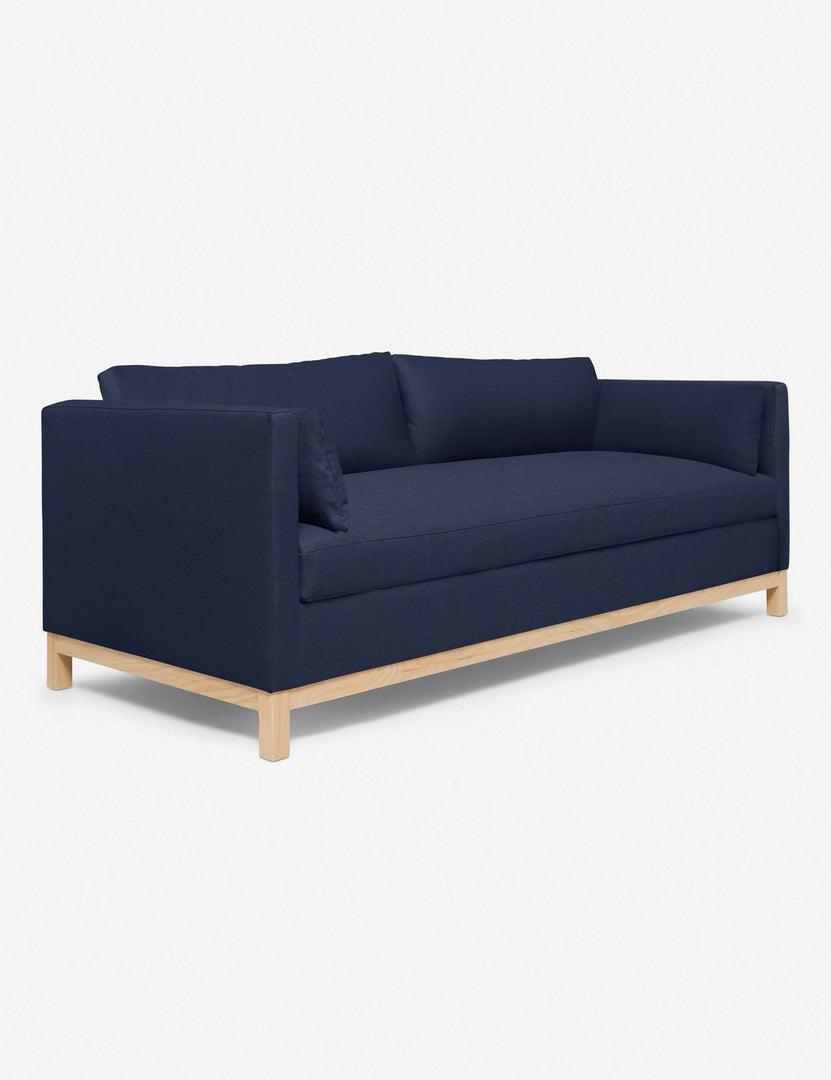 #size::84-W #size::96-W #color::dark-blue | Angled view of the Dark Blue Hollingworth Sofa