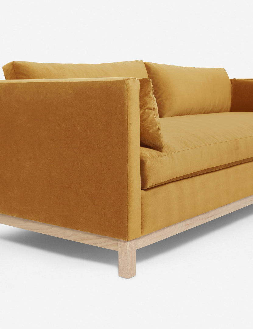 #size::84-W #size::96-W #color::goldenrod-velvet | Left side of the Goldenrod Velvet Hollingworth Sofa