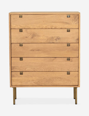Karma five drawer natural oak dresser with thin brass legs