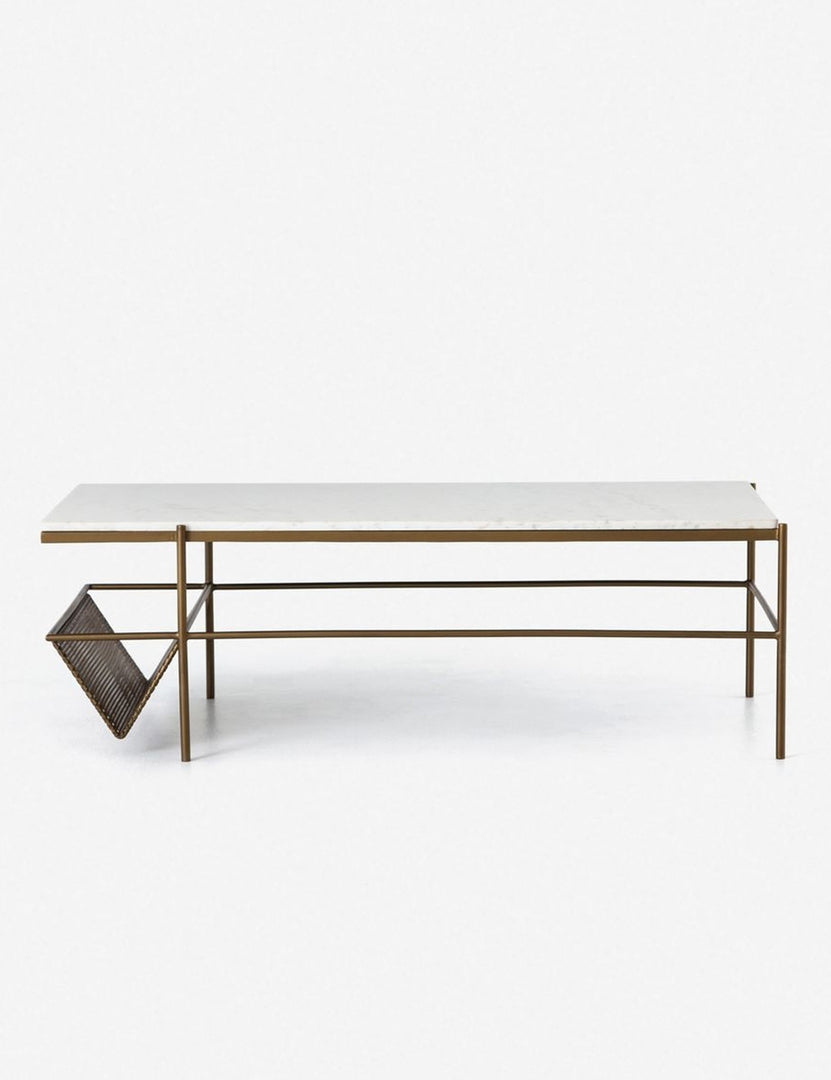| Thina rectangular marble coffee table with gold hardware and magazine shelf