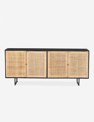 Hannah black mango wood sideboard with cane doors and an iron base.