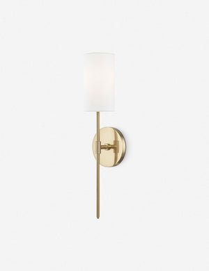 Jensine aged brass slim sconce with cylindrical shade