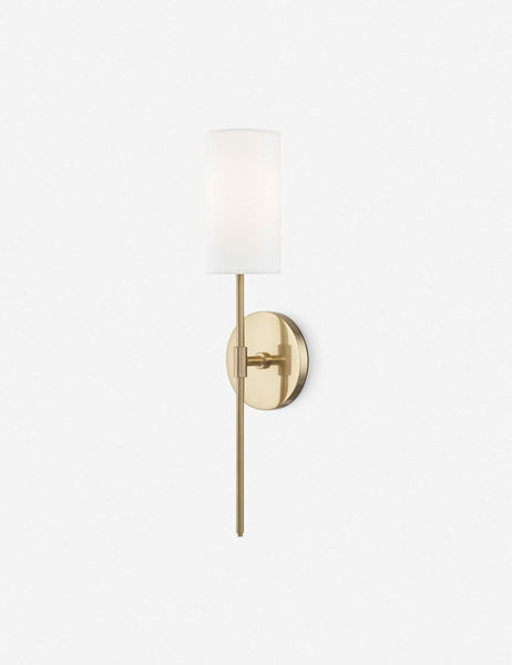 #color::aged-brass | Jensine aged brass slim sconce with cylindrical shade