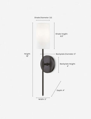 Dimensions on the Jensine old bronze slim sconce with cylindrical shade