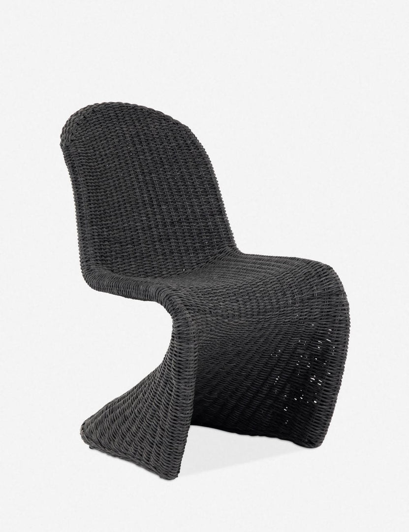 #color::Vintage-Coal  | Angled view of the Manila wicker weave black indoor and outdoor dining chair