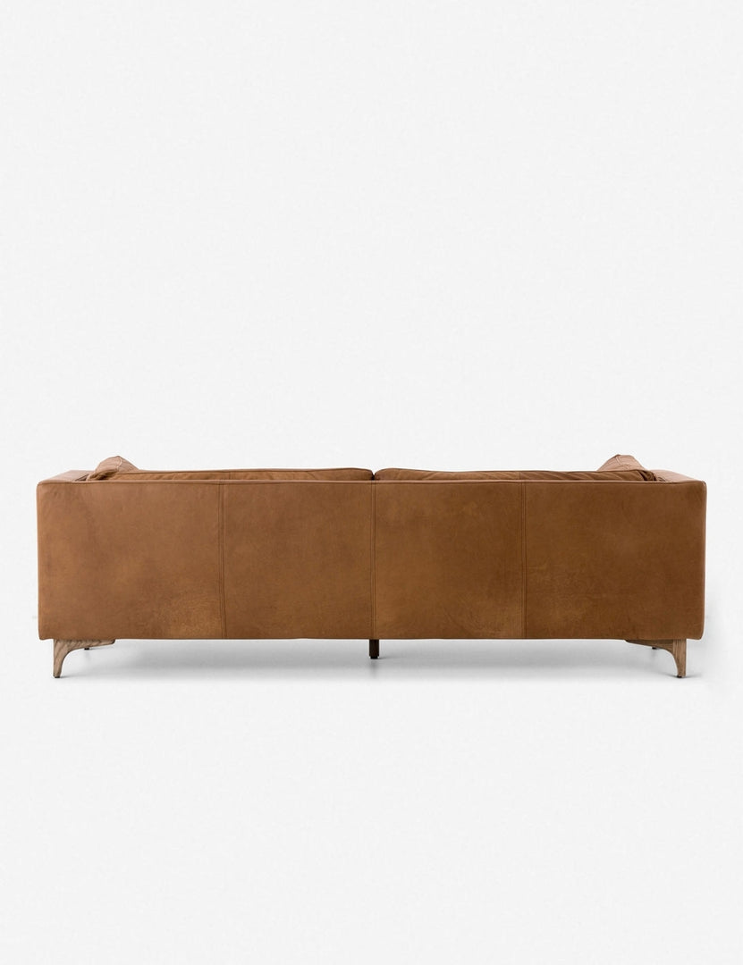 | Rear view of the Jocelyn brown leather sofa
