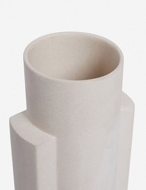 Close-up of the Kala matte white geometric vase by light and ladder