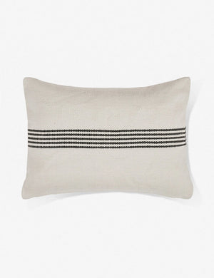 Katya Indoor and Outdoor lumbar cream Pillow with black stripes in the center