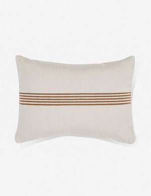 Katya Indoor and Outdoor lumbar cream Pillow with rust brown stripes in the center