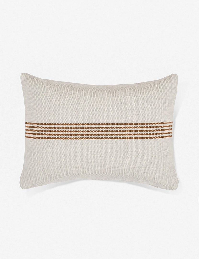 #color::rust-stripe #style::lumbar | Katya Indoor and Outdoor lumbar cream Pillow with rust brown stripes in the center