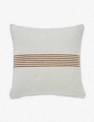 Katya Indoor and Outdoor square cream Pillow with rust brown stripes in the center