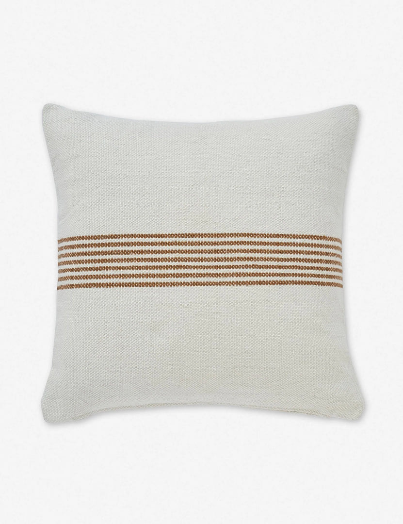 #color::rust-stripe #style::square | Katya Indoor and Outdoor square cream Pillow with rust brown stripes in the center