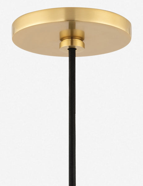 #size::large #color::gold #size::small | Close-up of the brass mounting hardware on the  Kloe conical Pendant Light with a white finish 