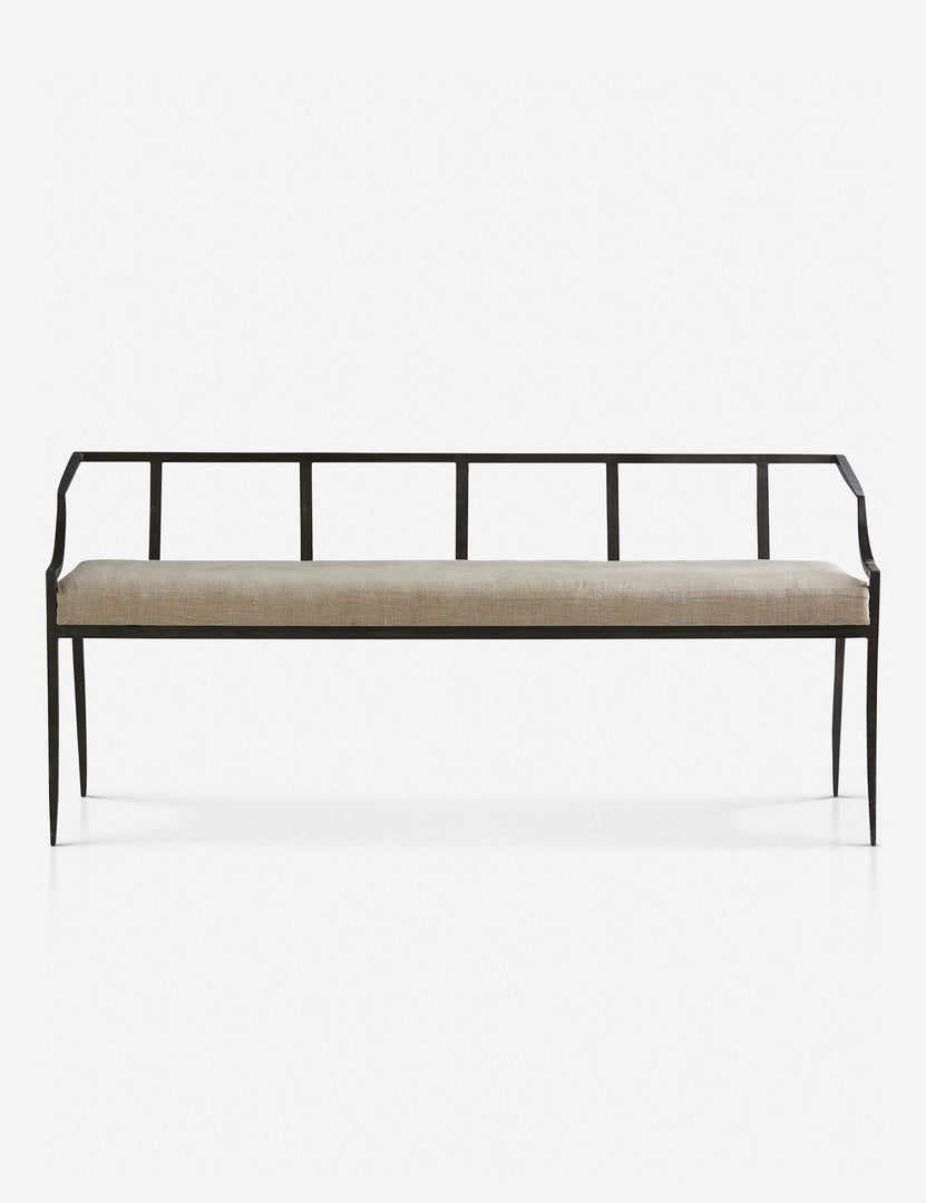 | Lexi natural bench with a black metal frame and a slatted design