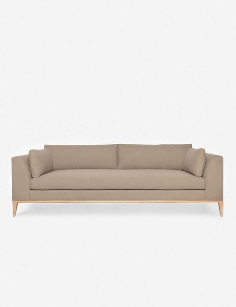 #size::10-w #size::6-w #size::7-w #size::8-w #color::pebble #size::9-w | Charleston Pebble Gray Linen sofa with a single seat cushion, natural oak base, and gently curved arms