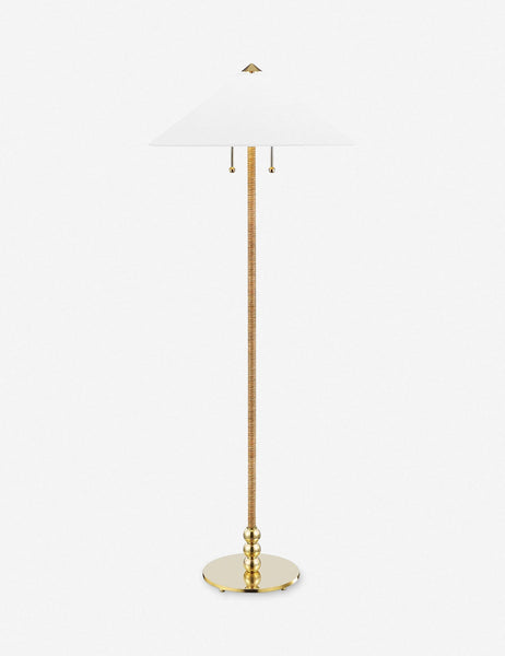 | Zora floor lamp with polished base and brass knob detailing