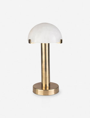 Lelani table lamp with half-moon shade on a gold base