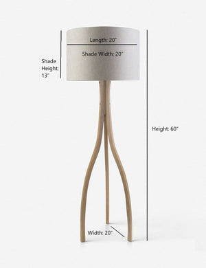 Dimensions on the Lewis natural wood wishbone floor lamp