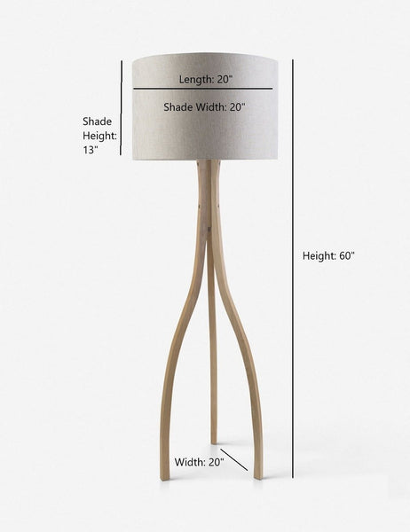 | Dimensions on the Lewis natural wood wishbone floor lamp