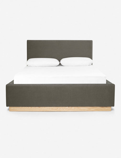 #color::loden #size::cal-king #size::king #size::queen | Lockwood gray velvet-upholstered bed with a white oak base.