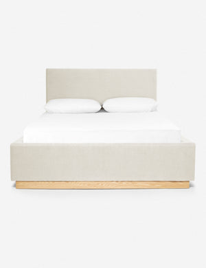 Lockwood natural velvet-upholstered bed with a white oak base.