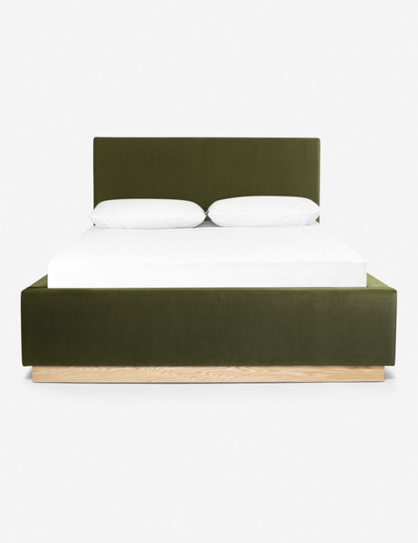 #color::jade #size::cal-king #size::king #size::queen | Lockwood jade velvet-upholstered bed with a white oak base.