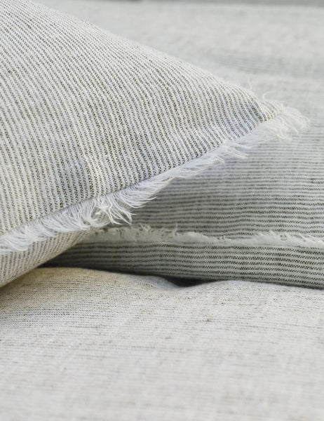 #color::olive #size::euro #size::king #size::standard | Close up of the Logan linen striped olive green sham by pom pom at home