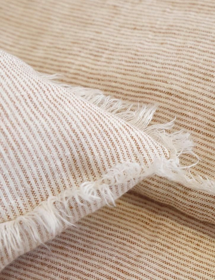 #color::terra-cotta #size::euro #size::king #size::standard | Close up of the Logan linen striped terracotta sham by pom pom at home