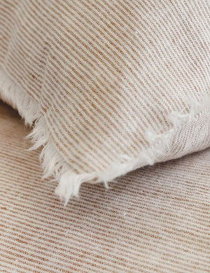 Close up of the Logan terracotta striped Linen Duvet by Pom Pom at Home