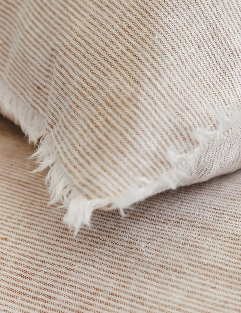 #color::terra-cotta #size::king #size::queen #size::twin | Close up of the Logan terracotta striped Linen Duvet by Pom Pom at Home