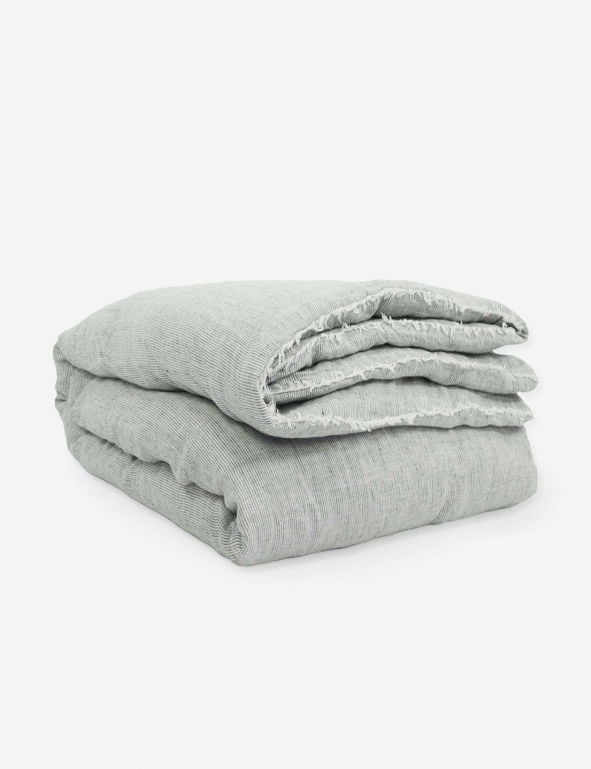 #color::olive #size::king #size::queen #size::twin | Logan olive green striped Linen Duvet by Pom Pom at Home