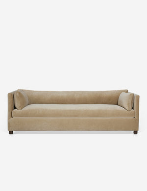 Lotte shelter-style Camel Velvet Sofa with a deep seat