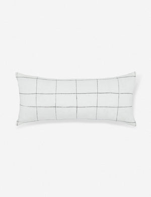 Lucian white linen lumbar pillow with a black gridded pattern