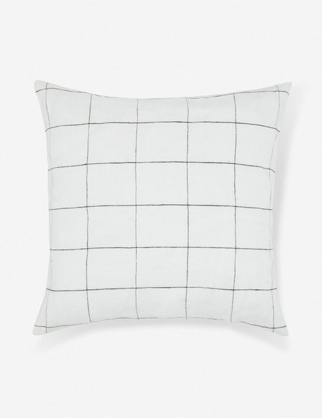 #color::black #size::20--x-20- | Lucian white linen square pillow with a black gridded pattern