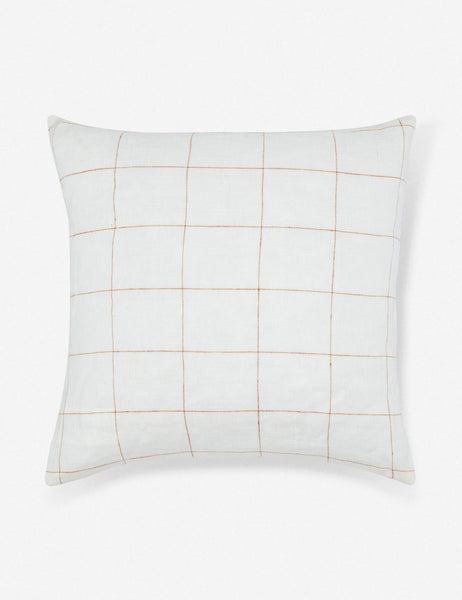 #color::rust #size::20--x-20- | Lucian white linen square pillow with a rust orange gridded pattern