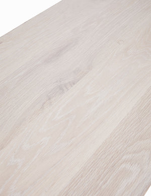 Detailed shot of the white-washed oak on the Luna white-washed oak oval console table.