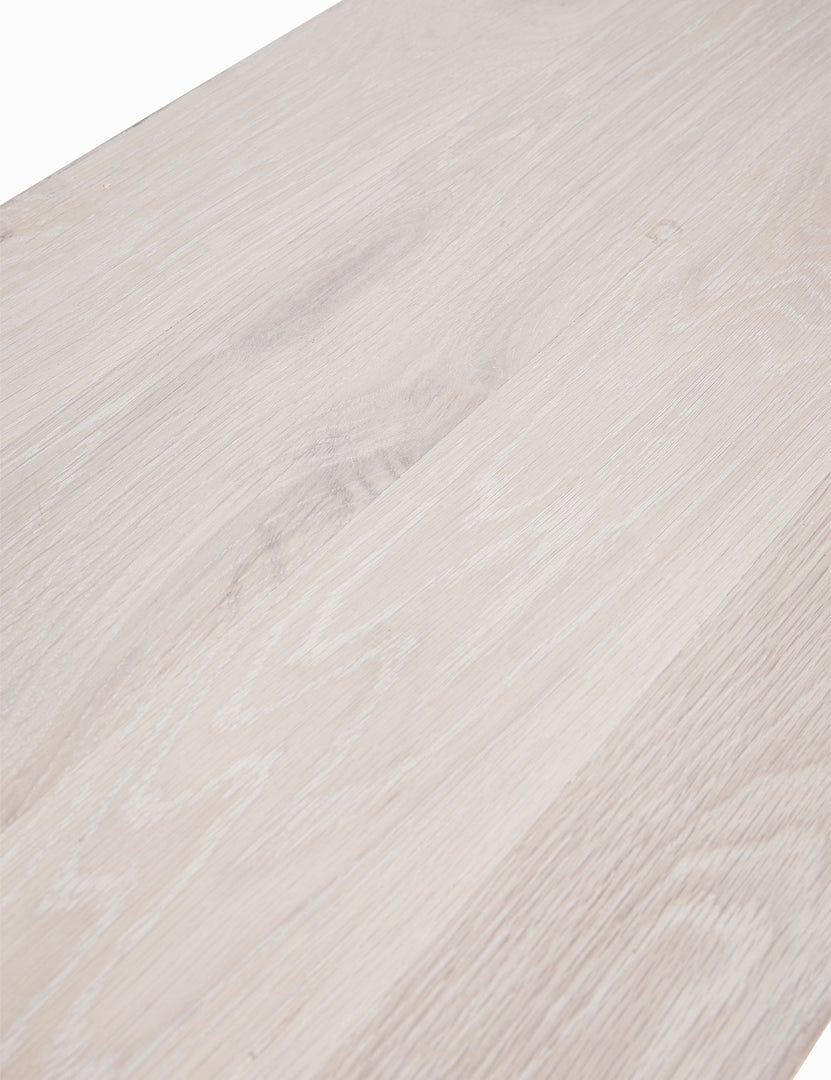 #color::washed-oak | Detailed shot of the white-washed oak on the Luna white-washed oak oval console table.