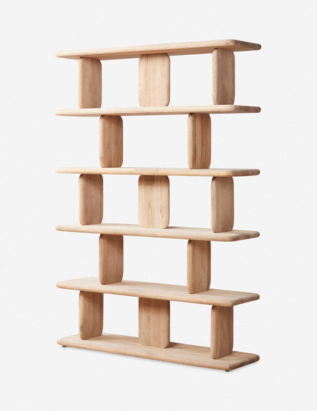 #color::natural | Angled view of the Nera natural solid wood sculptural bookcase