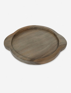 Angled view of the Lylah round wooden ochre tray