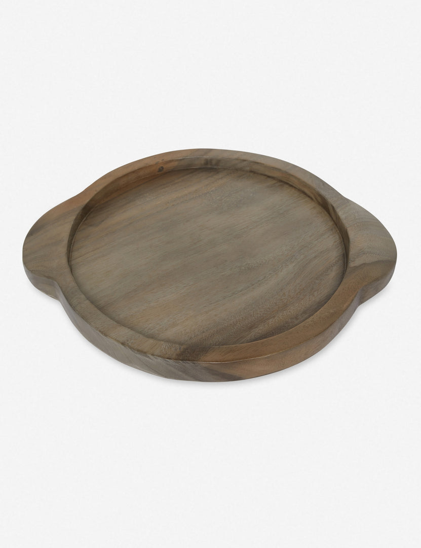 #color::ochre #size::175--x-235--x-1975- | Angled view of the Lylah round wooden ochre tray
