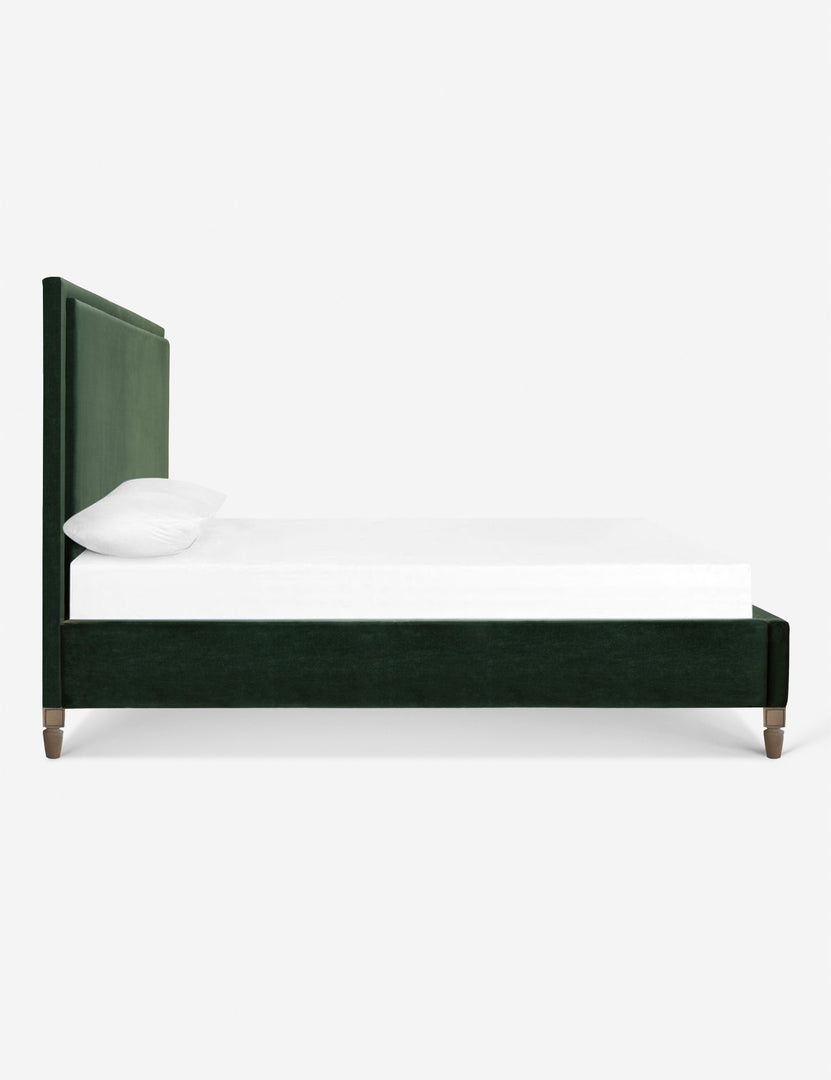 #color::forest #size::queen #size::king #size::cal-king | Side of the Maison forest green velvet platform bed 