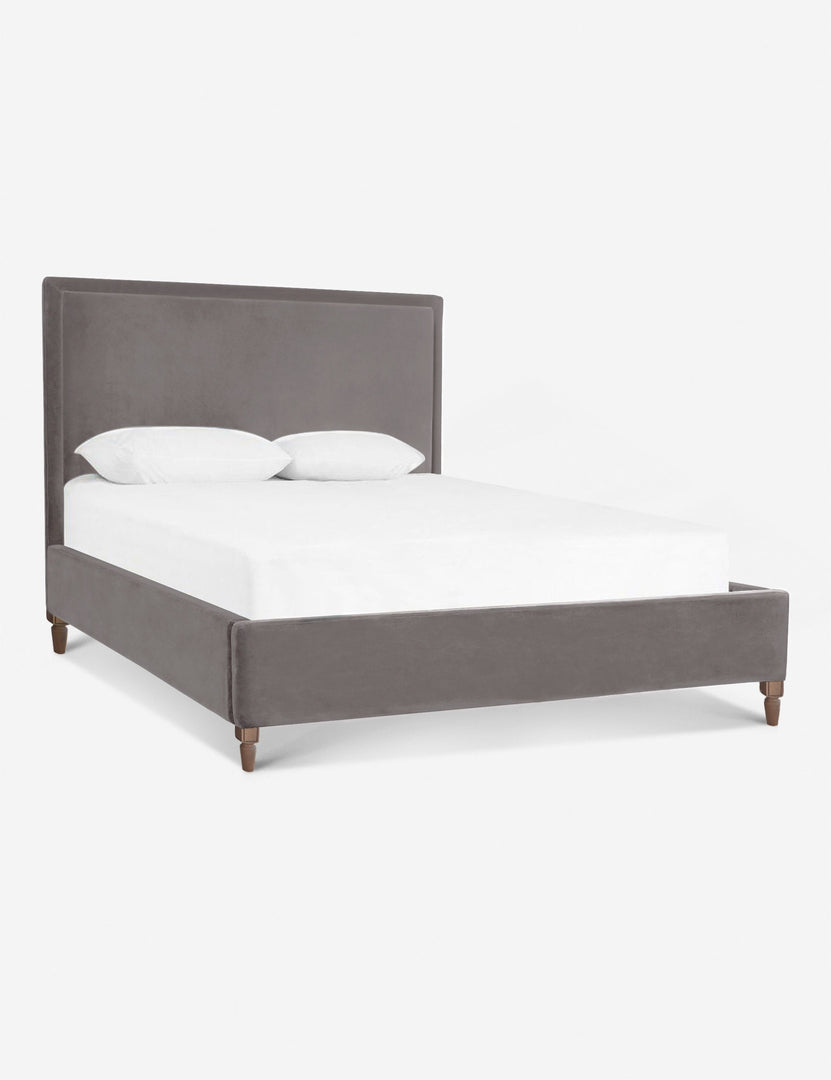 #color::gray #size::queen #size::king #size::cal-king | Angled view of the Maison Gray Velvet platform bed