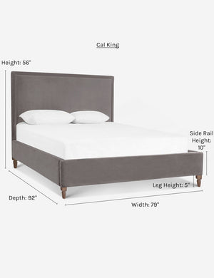 Dimensions on the California king-sized Maison Gray Velvet platform bed