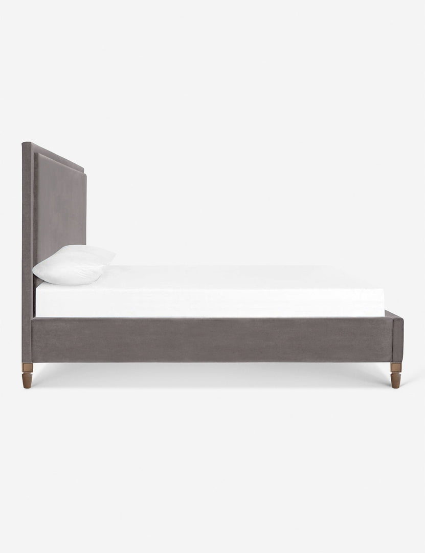 #color::gray #size::queen #size::king #size::cal-king | Side of the Maison Gray Velvet platform bed