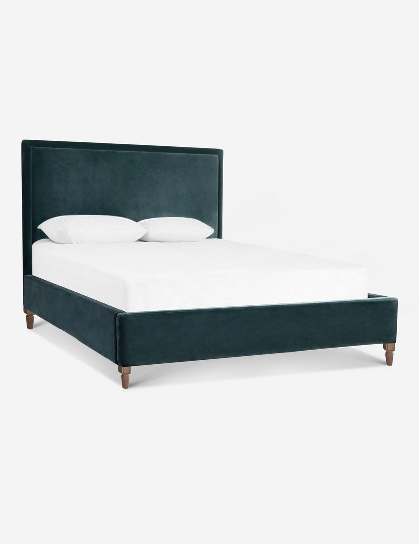 #color::azure #size::queen #size::king #size::cal-king | Angled view of the Maison Azure Blue Velvet platform bed