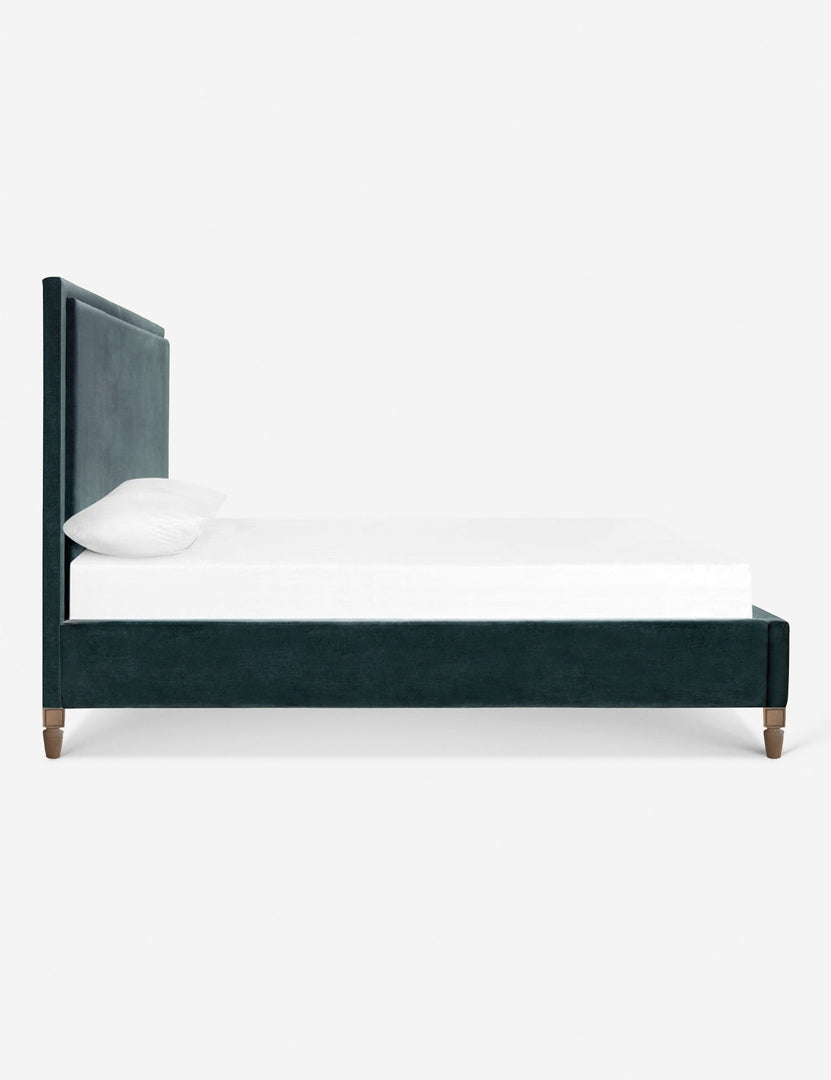 #color::azure #size::queen #size::king #size::cal-king | Side of the Maison Azure Blue Velvet platform bed