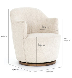 Dimensions of Margie rounded barrel swivel accent chair in natural boucle